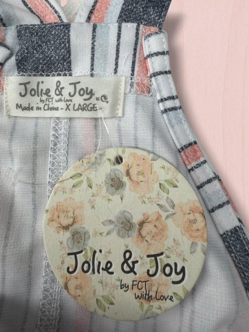 Jolie & Joy by Francesca's Pink & Blue Stripe Denim Overall Dress XL - Picture 2 of 5